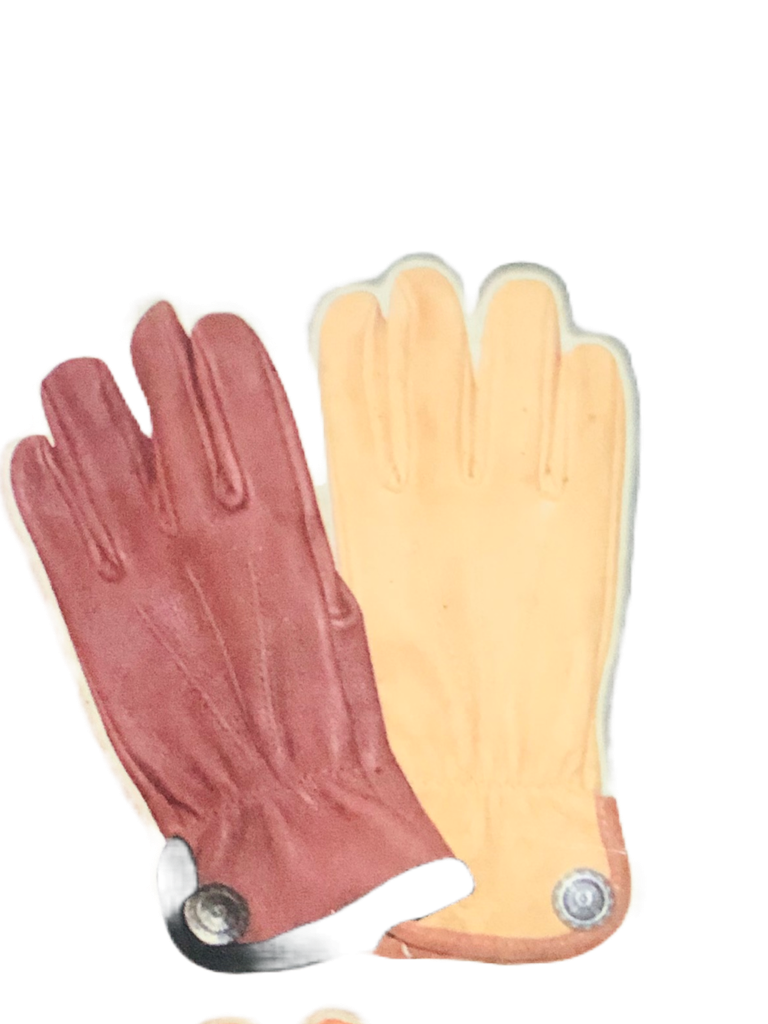 Brown leather gloves with button folds