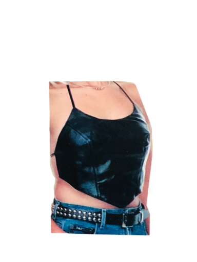 [Art#883] Shape Black Leather Tie Back Crop Top